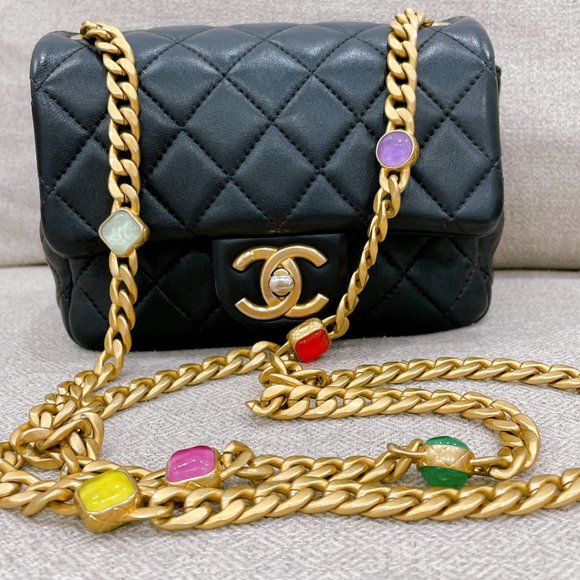 90% NEW CHANEL BLACK LAMB LEATHER SQUARE BAG - Picture 14 of 16